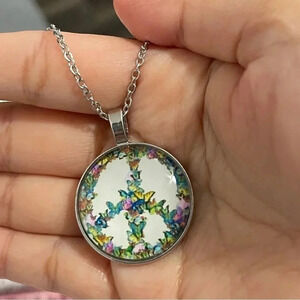 2 LEFT! Colorful Butterfly Peace Pendant Necklace